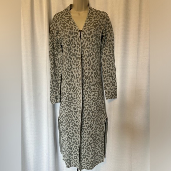 Ruby Moon Duster Cardigan Cotton Long Line Open Front Gray Animal Print Size XS - Picture 2 of 9